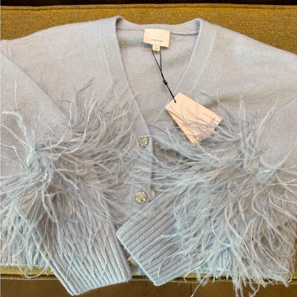 Cinq a sept Women's Feather Sleeve Sweater - Light Blue